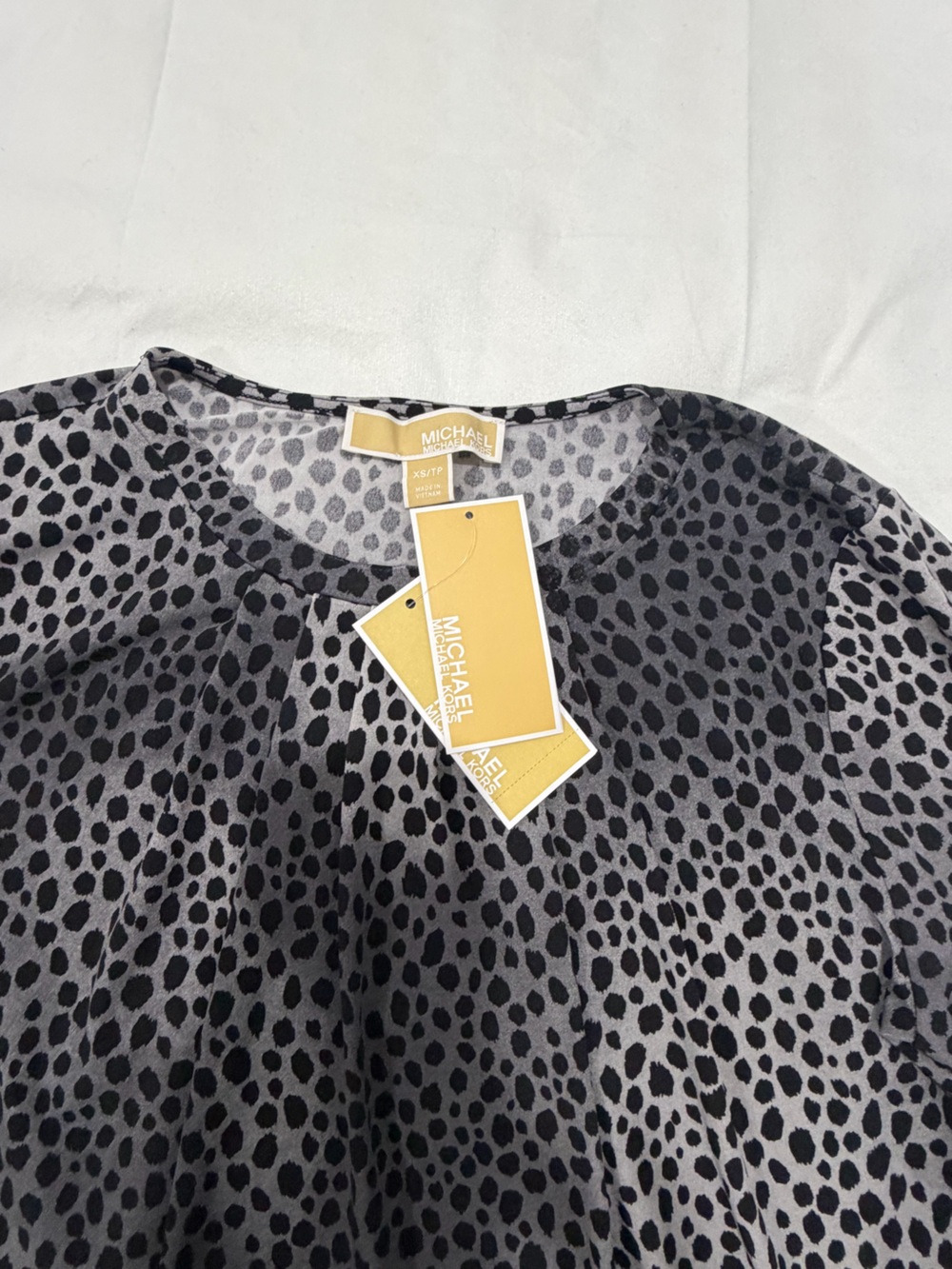 Michael Kors Black and Gray Animal Print Long-Sleeve Blouse - Picture 2 of 6